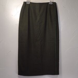 Vintage G.H. Bass & Co. Dark Green Wool Wrap Maxi Pencil Skirt 10